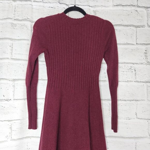 Club Monaco Womens Burgundy Knit Wool Blend Fit and Flare Sweater Dress Small - Picture 7 of 13